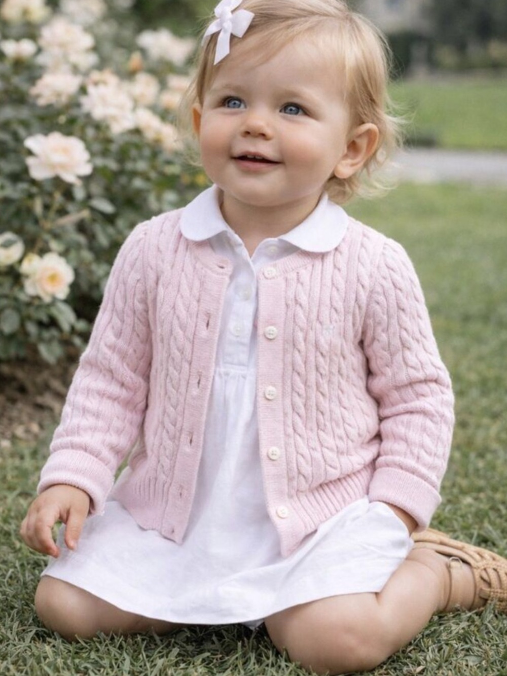 Ralph Lauren Baby Girl Cable Knit Cardigan Sweater 18 Months Pink Pony Logo